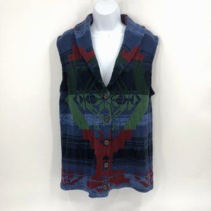 VTG 90s RL Chaps Denim Colorful Sweater Vest Southwest Aztec Boho Western Sz L